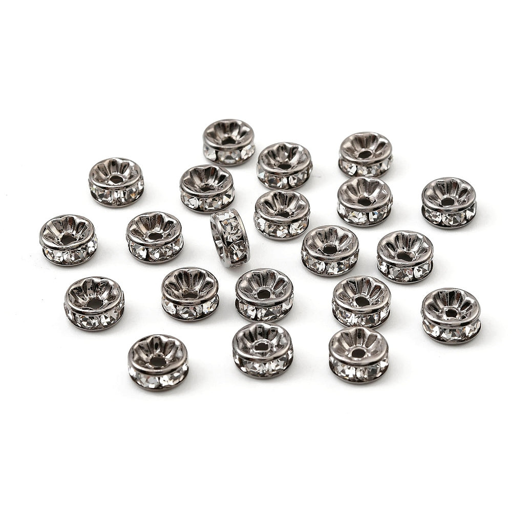 Tussenkraal Strass Rondel Brass Gunmetal 8x3.8mm - per stuk-Kralen-Kraaltjes van Renate