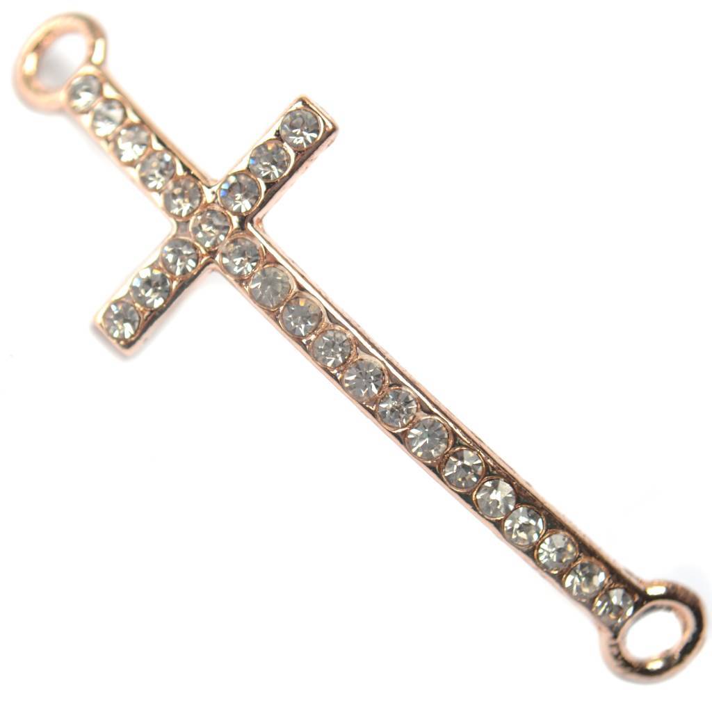 Tussenzetsel crystal kruis rosegoud 45x15mm-Kraaltjes van Renate