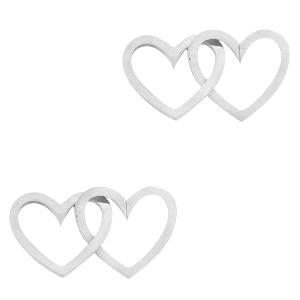 Tussenzetsel double heart Stainless steel Zilver (RVS) 19x10mm-Kraaltjes van Renate