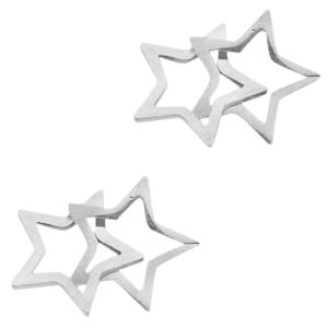 Tussenzetsel double star Stainless steel Zilver (RVS) 15x12mm-Kraaltjes van Renate
