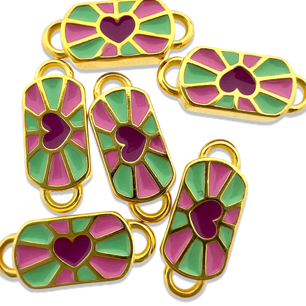 Tussenzetsel emaille roze-groen Goud 24K DQ 8x19mm-bedels-Kraaltjes van Renate