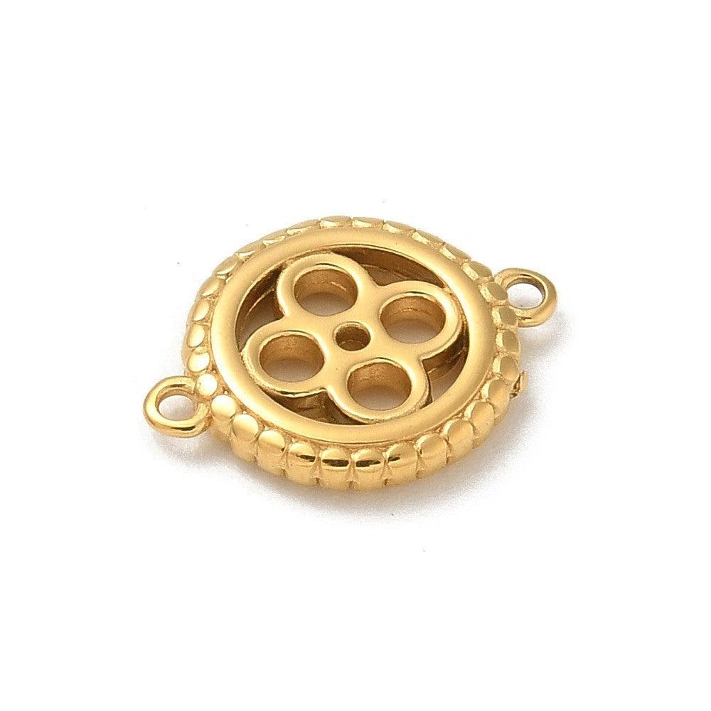 Tussenzetsel rond bloem RVS 14K Gold plated 10mm - per stuk-bedels-Kraaltjes van Renate