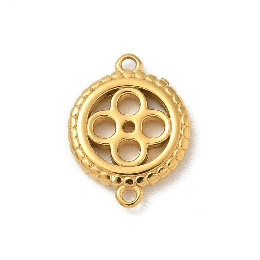 Tussenzetsel rond bloem RVS 14K Gold plated 10mm - per stuk-bedels-Kraaltjes van Renate