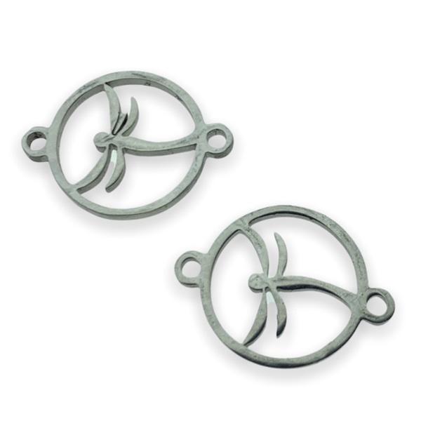 Tussenzetsel rond met libelle RVS zilver 20x15mm-Kraaltjes van Renate