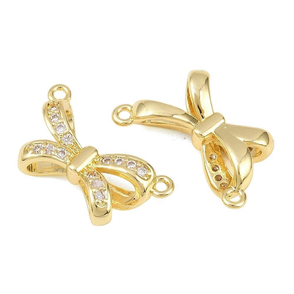 Tussenzetsel strik zirconia 18K Gold plated 23mm - per stuk-bedels-Kraaltjes van Renate