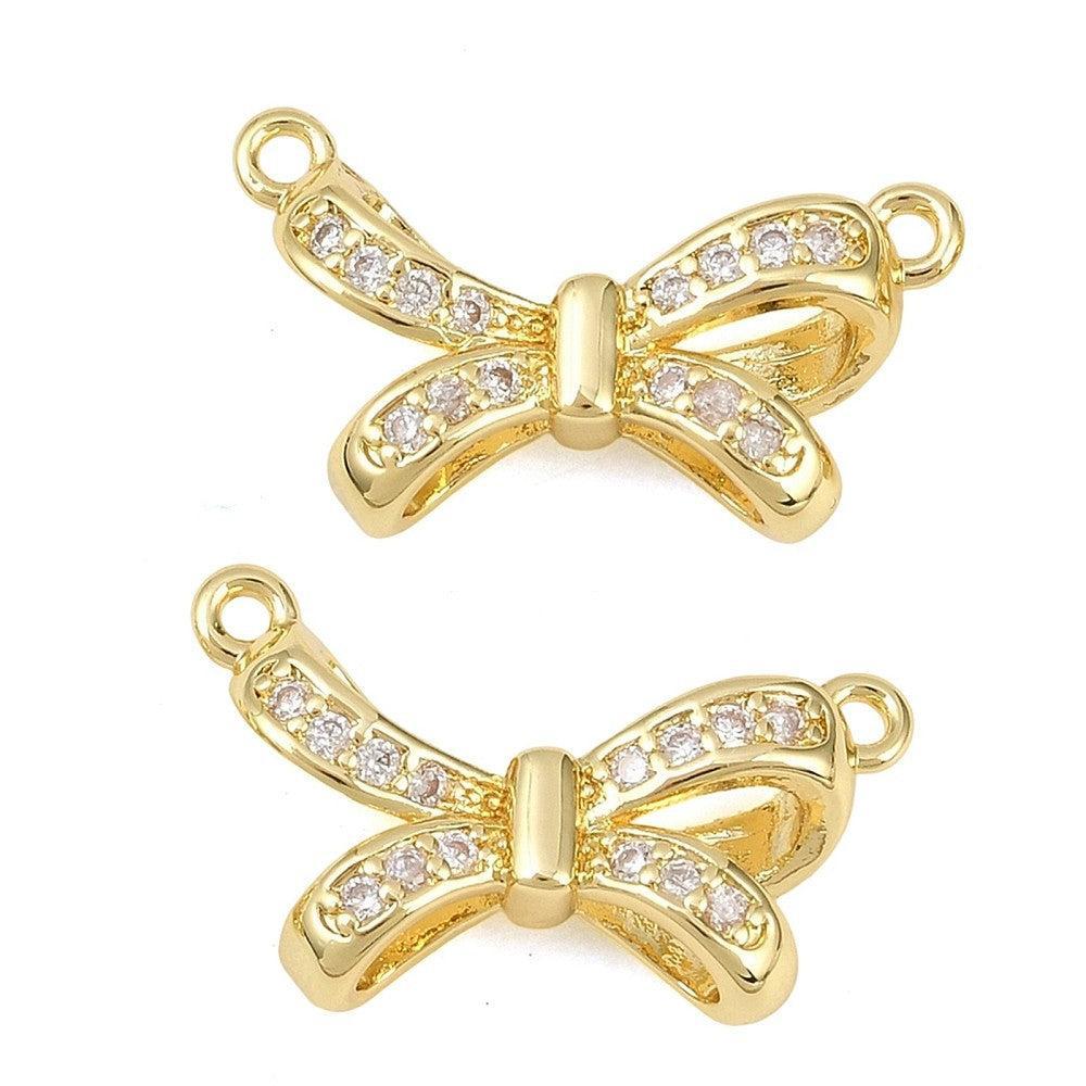 Tussenzetsel strik zirconia 18K Gold plated 23mm - per stuk-bedels-Kraaltjes van Renate