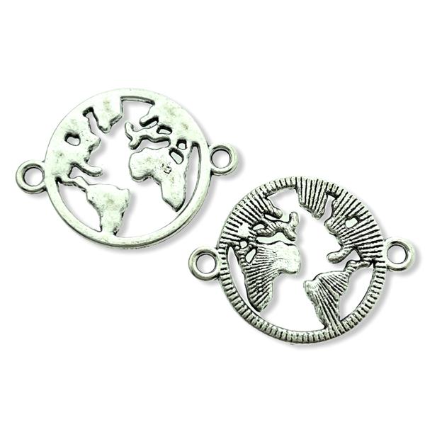 Tussenzetsel wereldbol zilver 26x20mm - 5 stuks-Kraaltjes van Renate