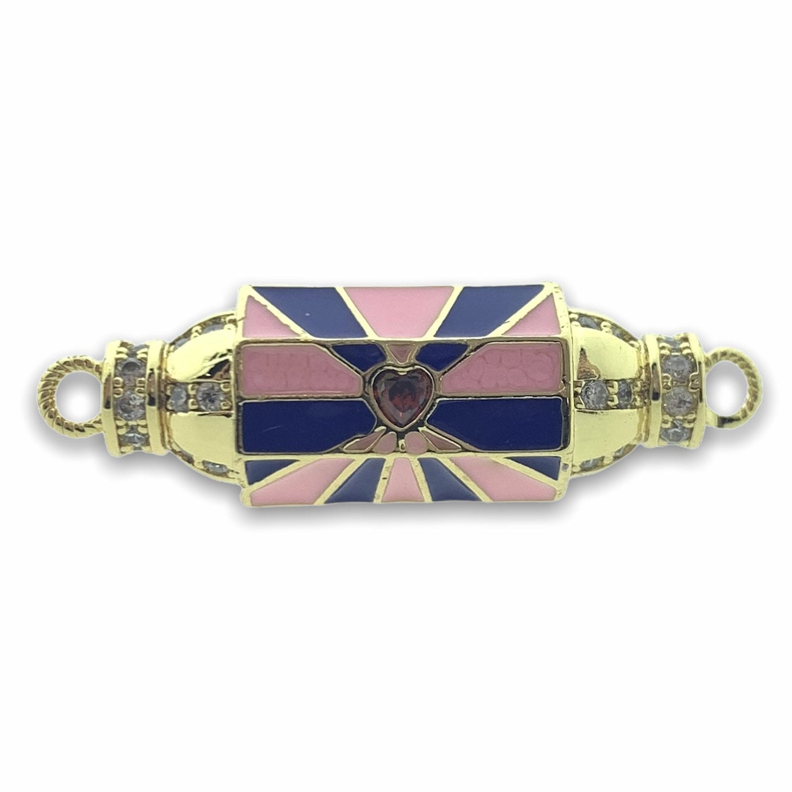 Tussenzetsel wishdom hexagon Love roze/donkerblauw 18K gold plated 12x37mm-Kraaltjes van Renate