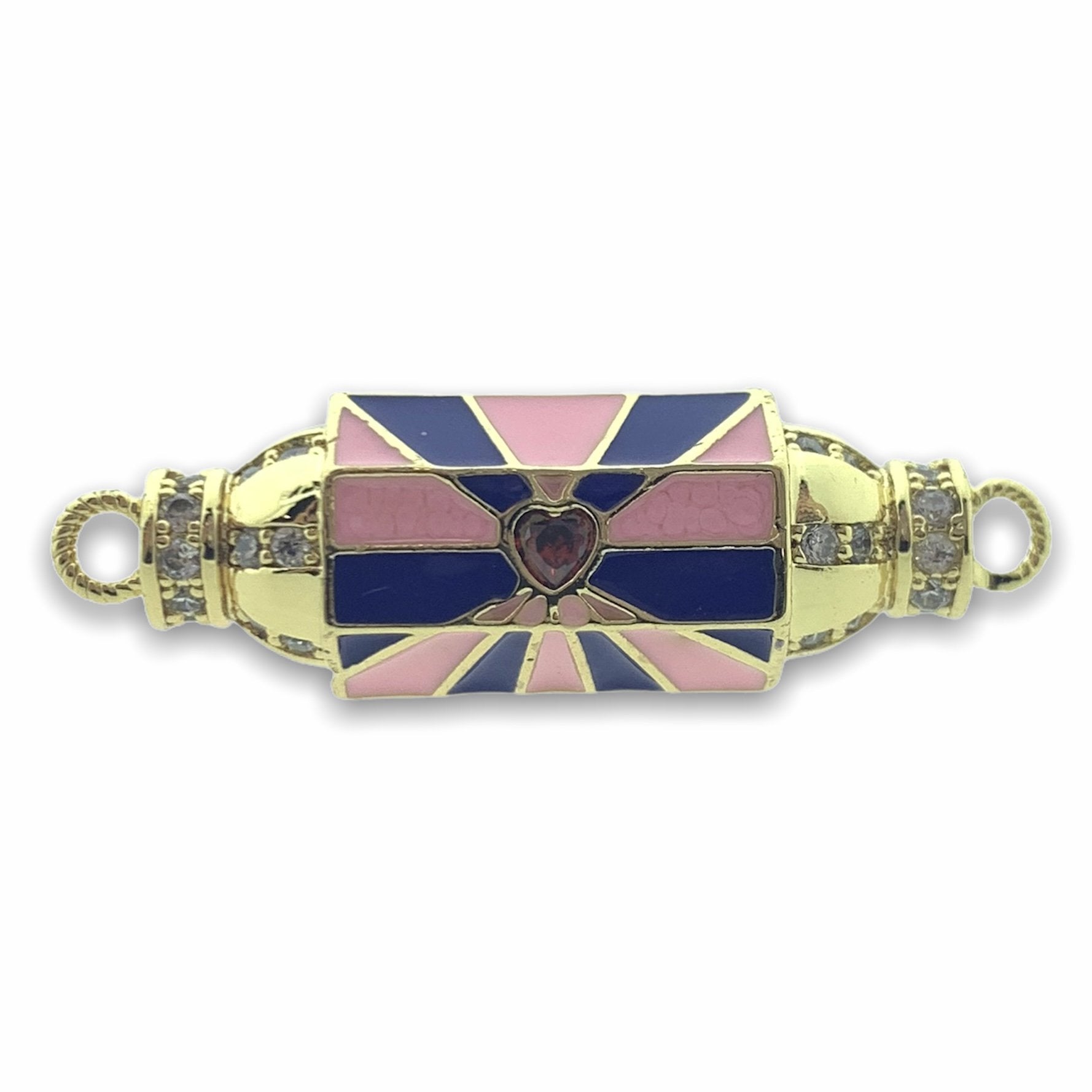 Tussenzetsel wishdom hexagon Love roze/donkerblauw 18K gold plated 12x37mm-Kraaltjes van Renate