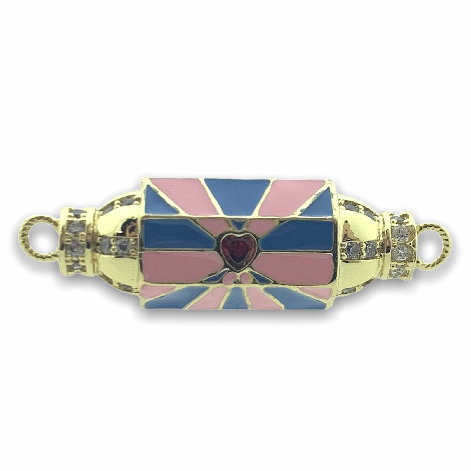 Tussenzetsel wishdom hexagon Love roze/lichtblauw 18K gold plated 12x37mm-Kraaltjes van Renate