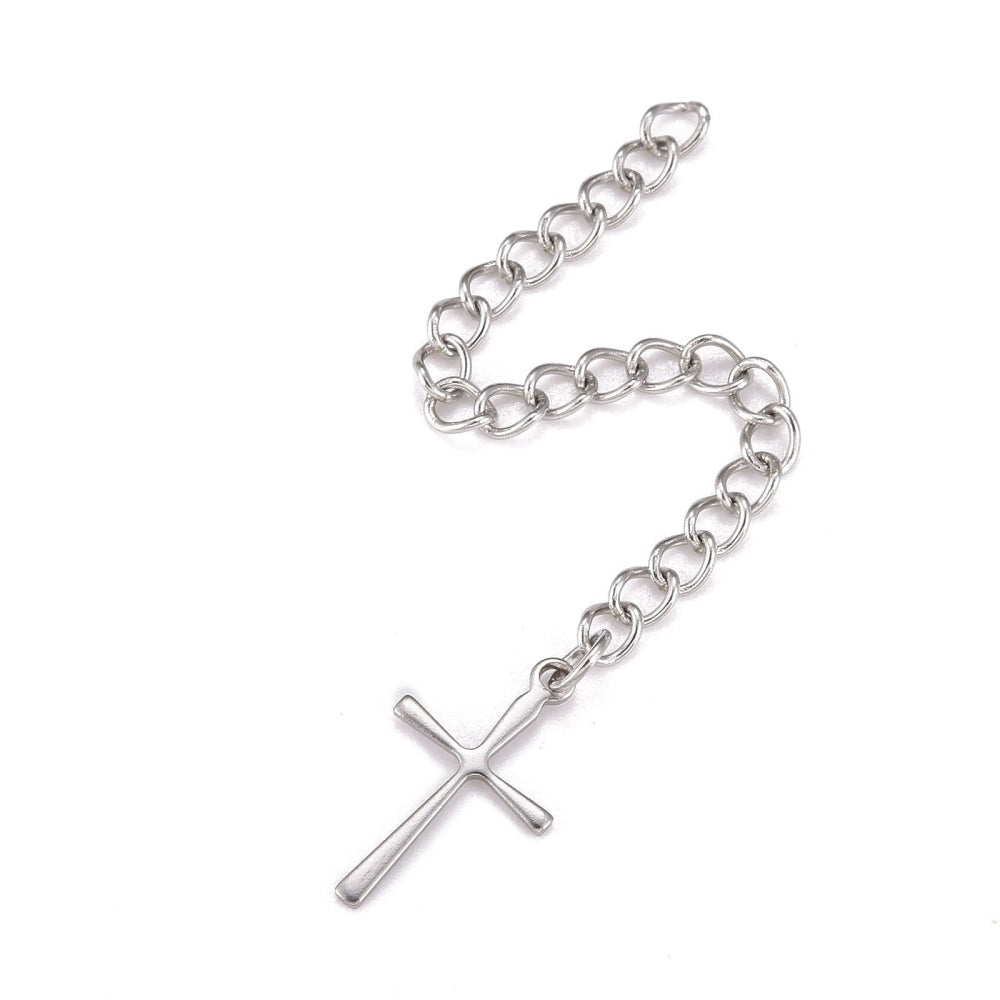 Verlengketting zilver met 16x10 kruisje RVS - 68mm-onderdelen-Kraaltjes van Renate