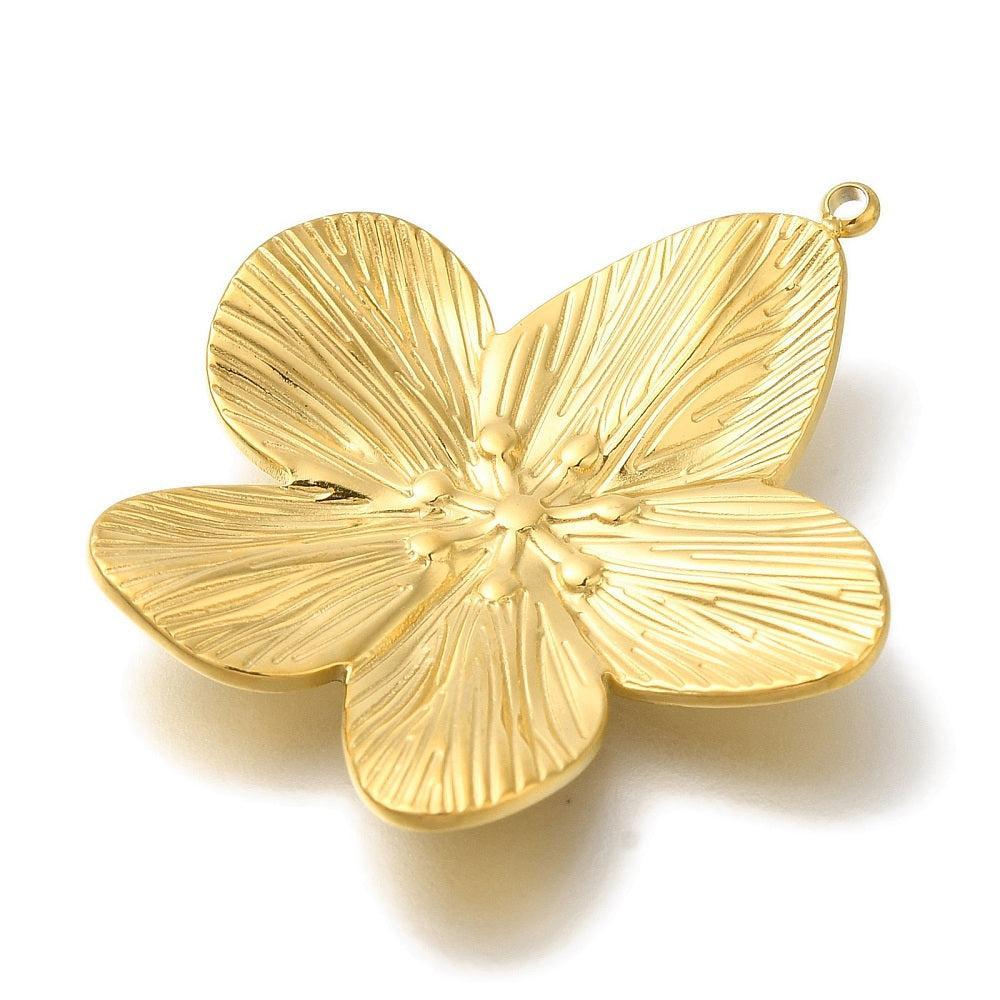 XL Bedel Bloem RVS 18Kr Gold Plated 28mm - per stuk-bedels-Kraaltjes van Renate