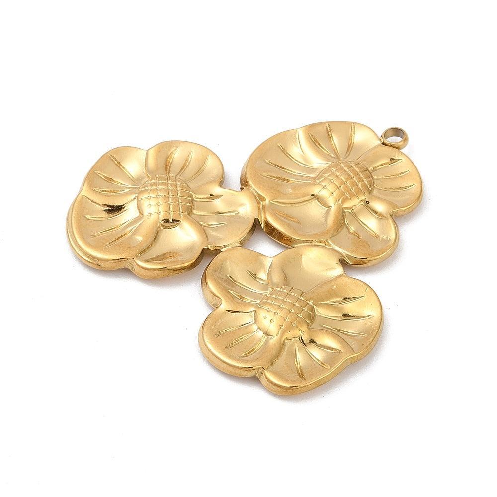 XL Bedel Bloem RVS 18Kr Gold Plated 37mm - per stuk-bedels-Kraaltjes van Renate