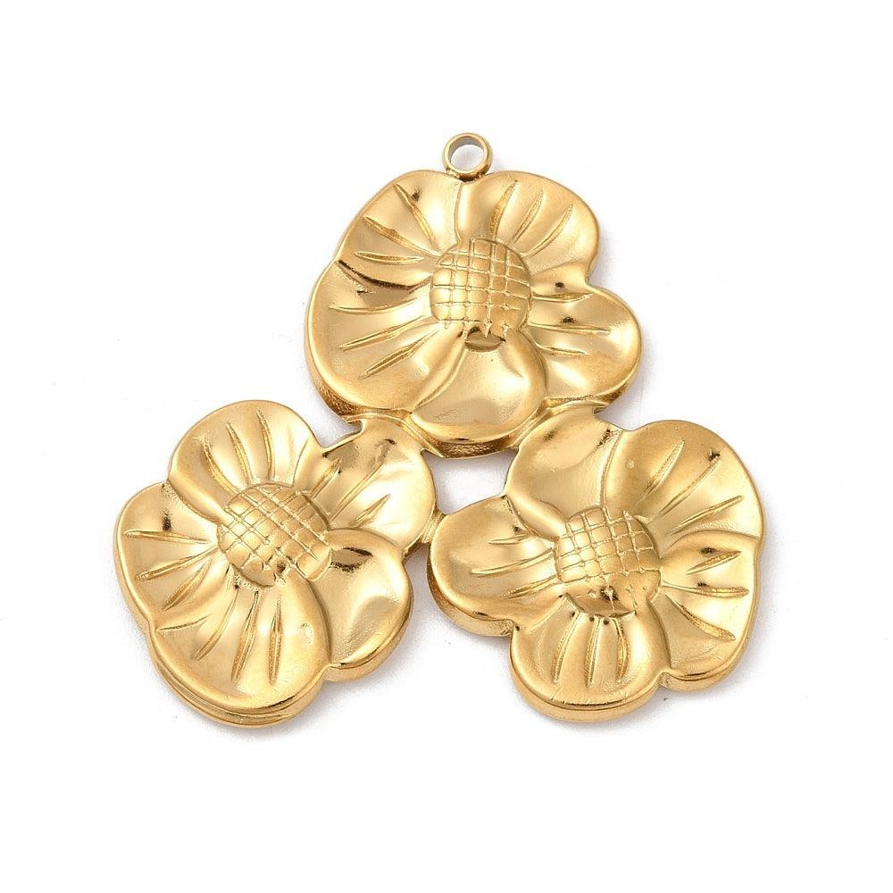 XL Bedel Bloem RVS 18Kr Gold Plated 37mm - per stuk-bedels-Kraaltjes van Renate