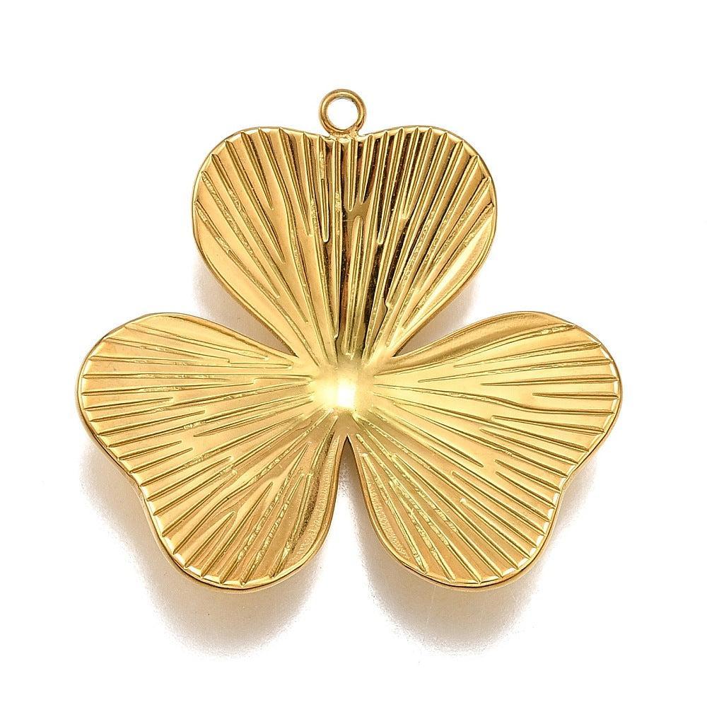 XL Bedel Klaver RVS 18Kr Gold Plated 32mm - per stuk-bedels-Kraaltjes van Renate