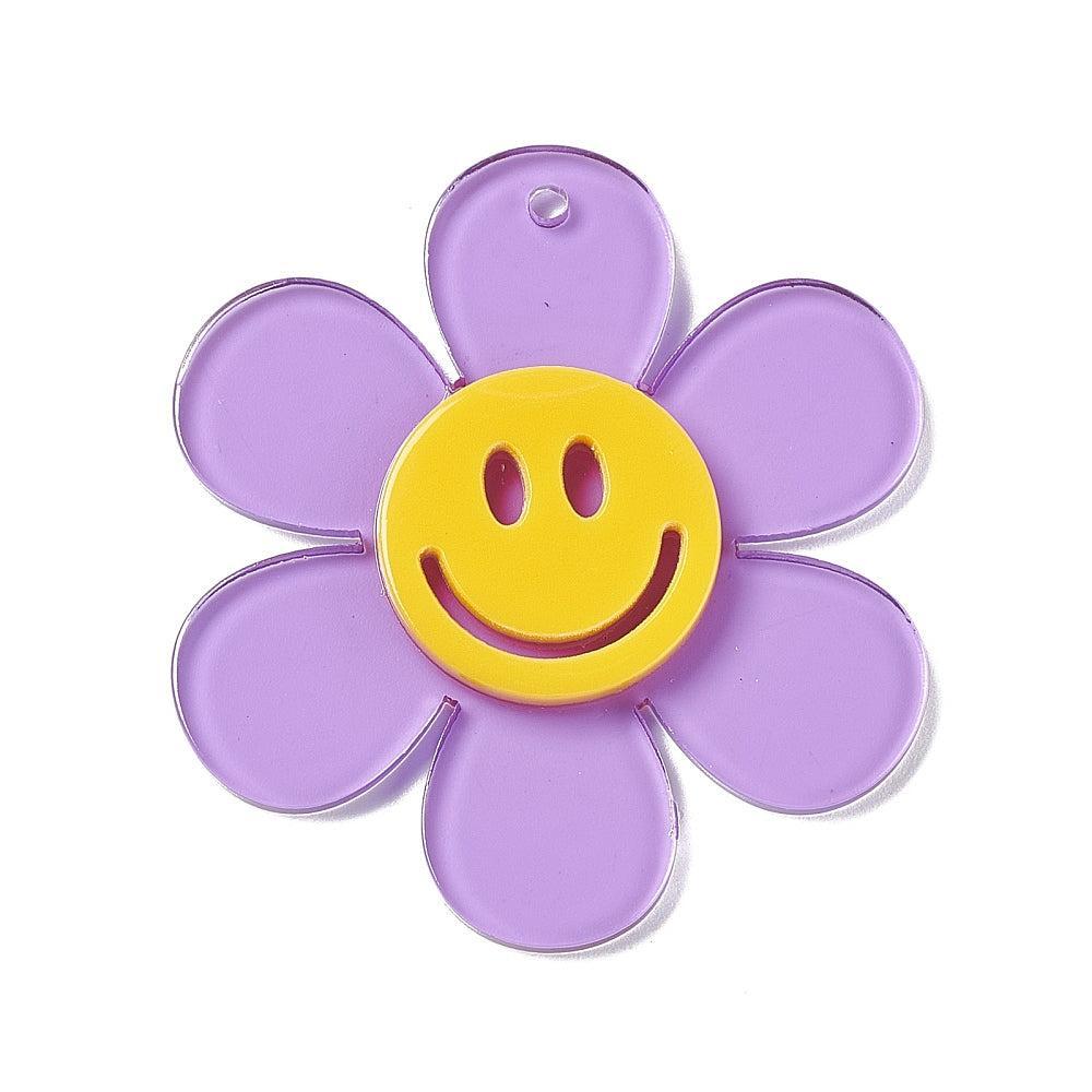 XL Bedel Smiley / Bloem Paars 55mm - per stuk-Kralen-Kraaltjes van Renate