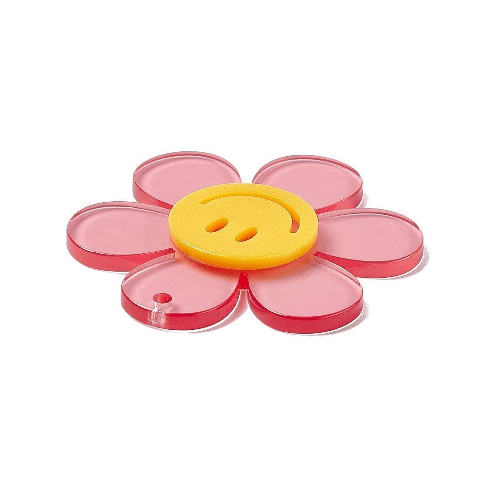 XL Bedel Smiley / Bloem Roze 55mm - per stuk-Kralen-Kraaltjes van Renate