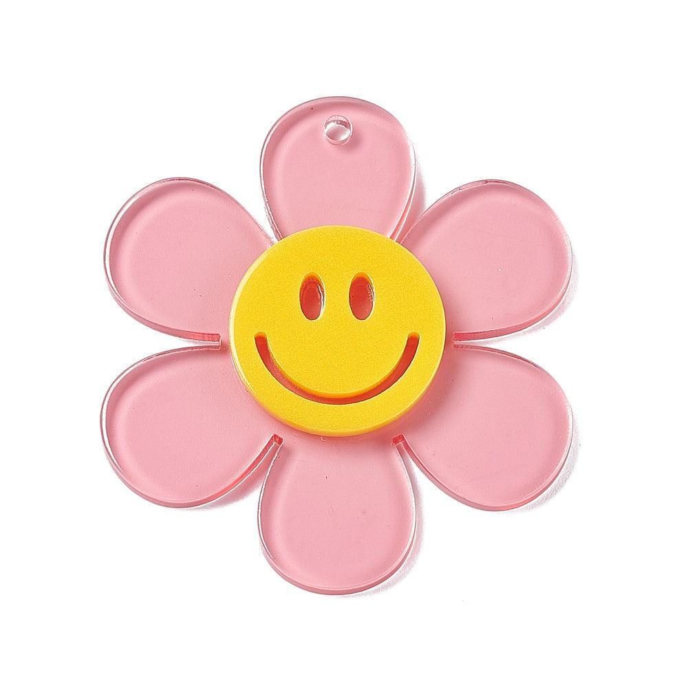XL Bedel Smiley / Bloem Roze 55mm - per stuk-Kralen-Kraaltjes van Renate