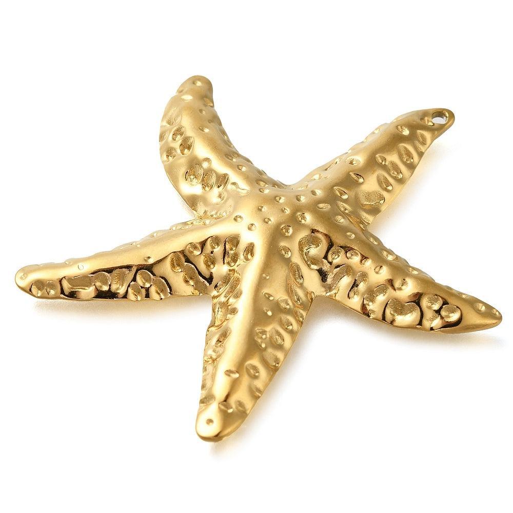 XL Bedel Zeester RVS 18Kr Gold Plated 50mm - per stuk-bedels-Kraaltjes van Renate