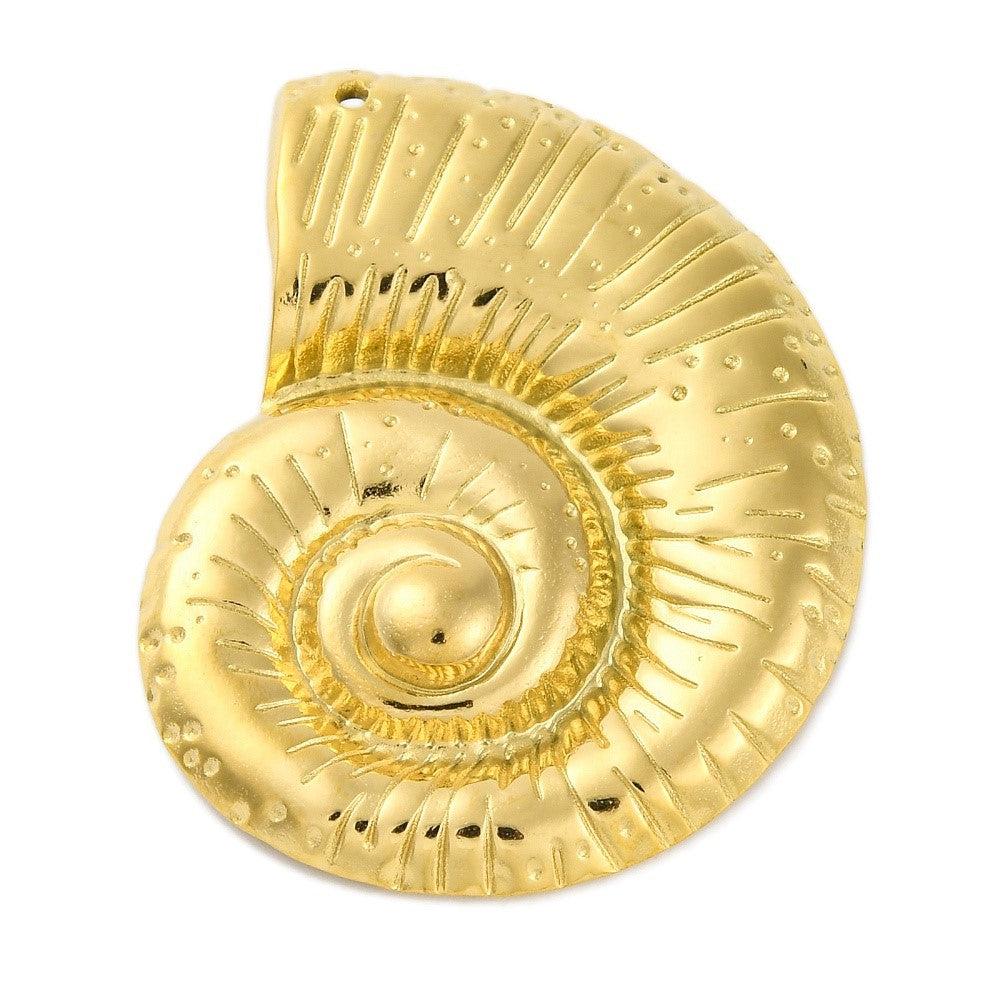 XL Bedel schelp goud 18K RVS 35x45mm - per stuk-bedels-Kraaltjes van Renate