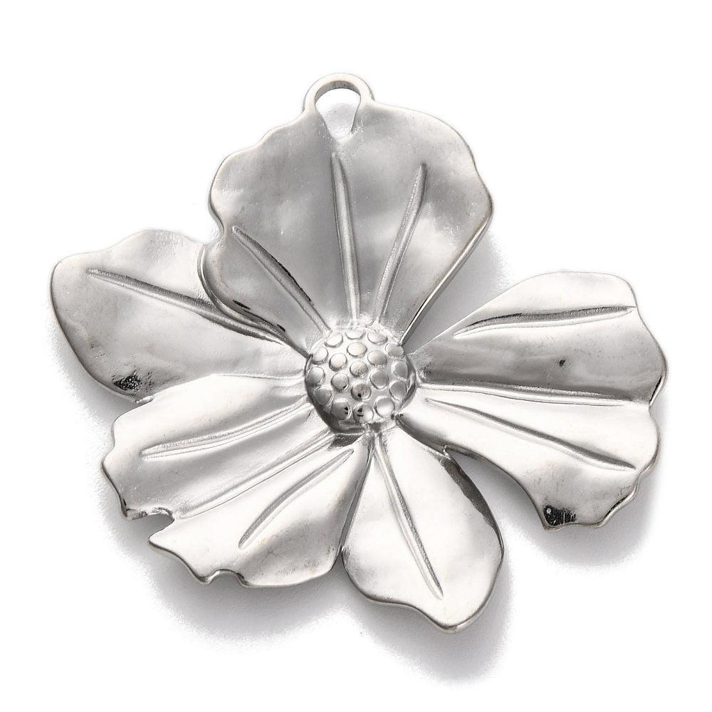 XL bedel bloem RVS Zilver 40mm- per stuk-bedels-Kraaltjes van Renate