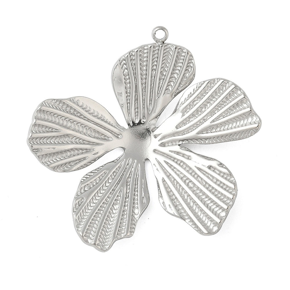 XL bedel bloem RVS Zilver 41mm- per stuk-bedels-Kraaltjes van Renate