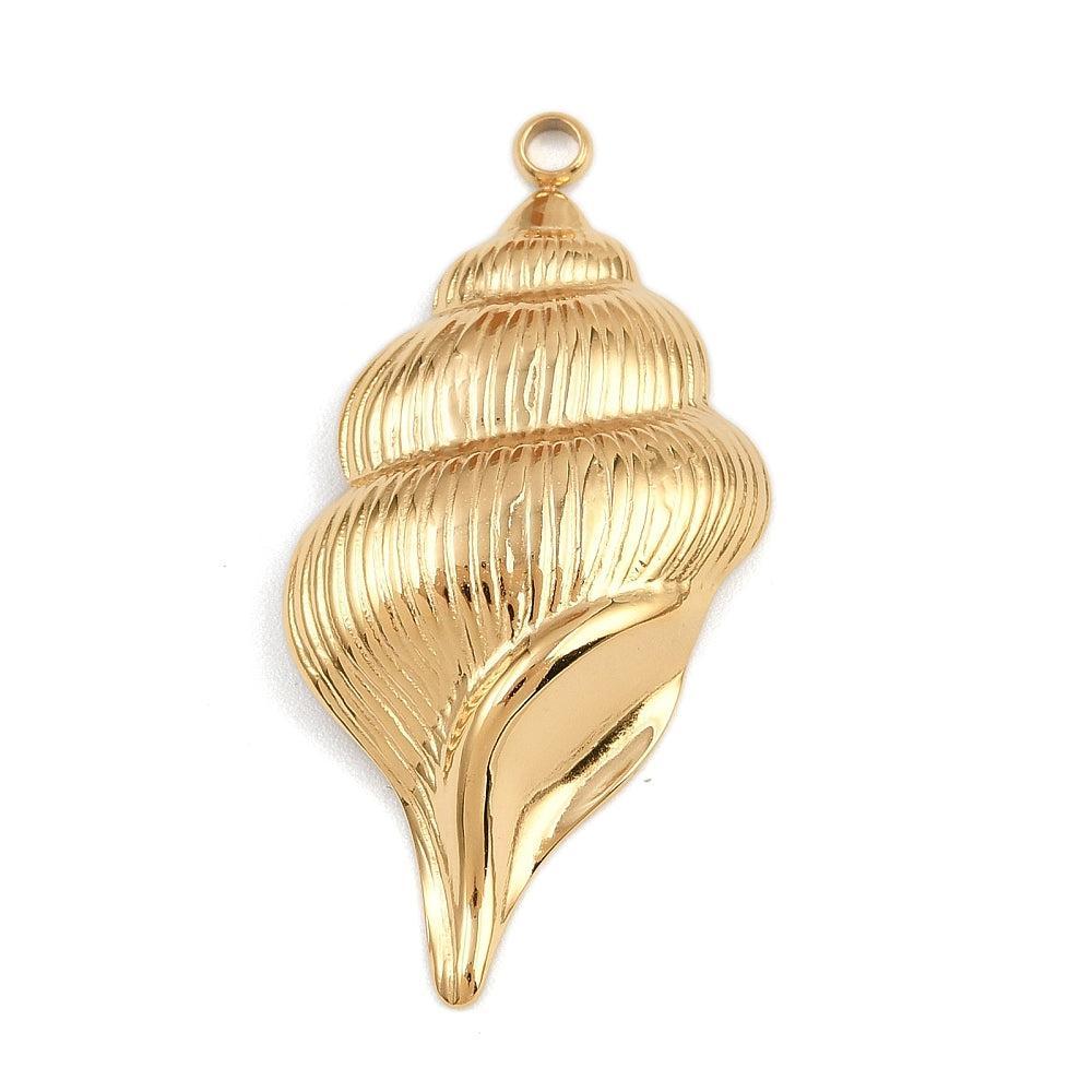 XL bedel schelp RVS Goud 45,5mm - per stuk-bedels-Kraaltjes van Renate