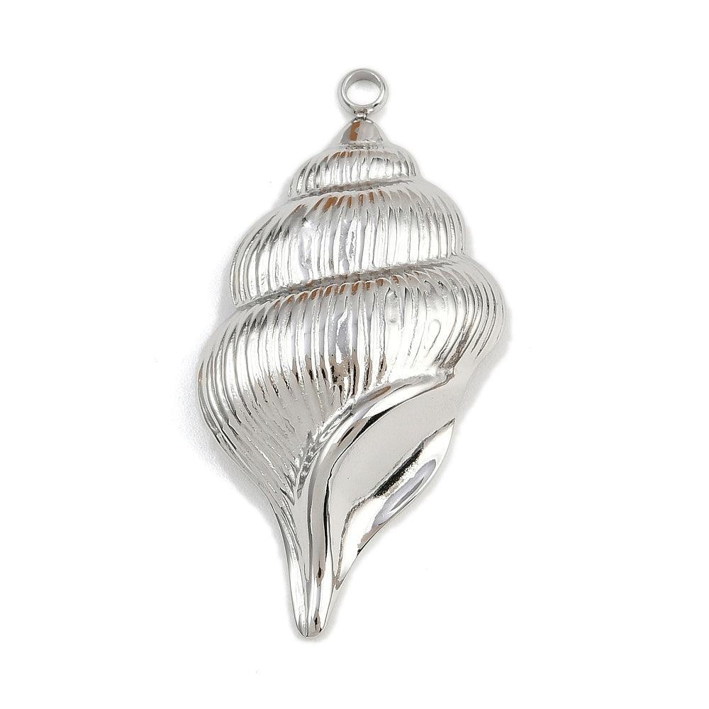 XL bedel schelp RVS Zilver 45,5mm - per stuk-bedels-Kraaltjes van Renate