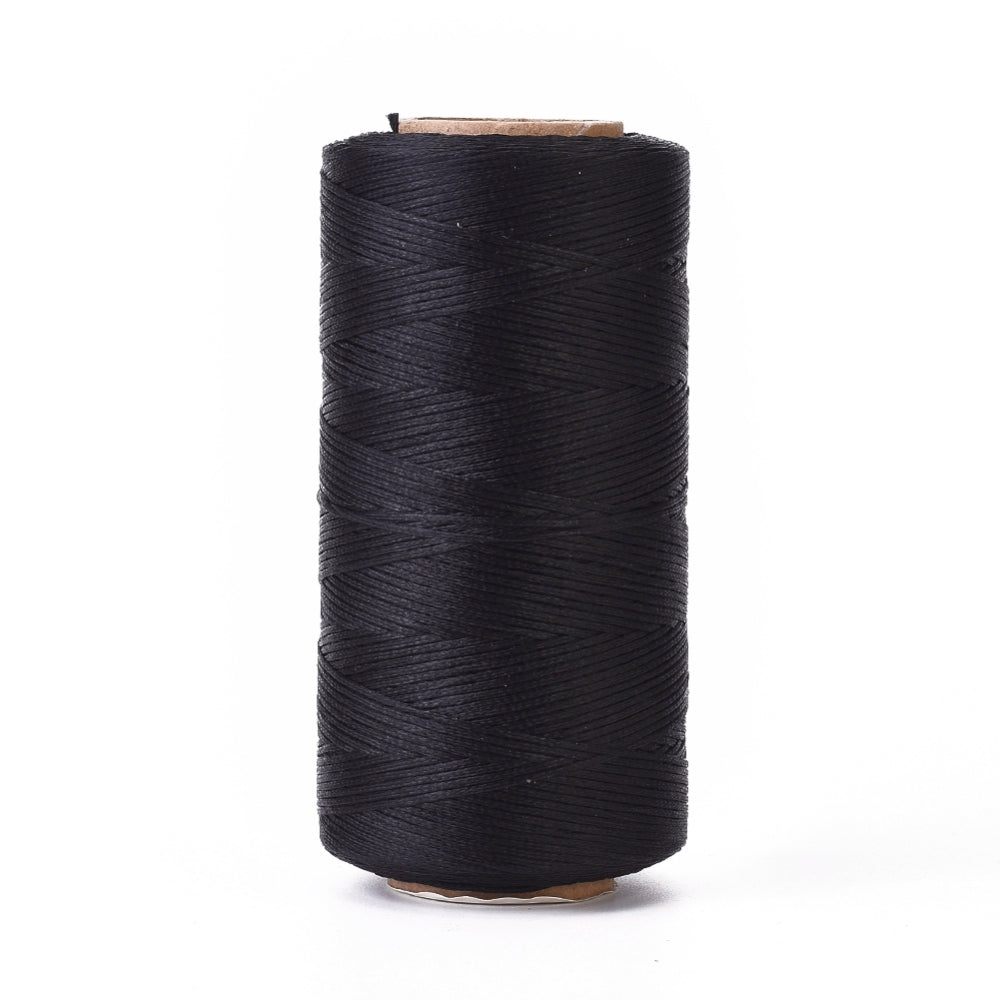 Gewaxt Polyester Koord Zwart 0.8mm - per rol (260m)
