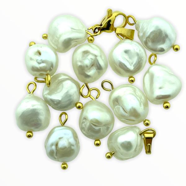Zoetwaterparel hanger goud RVS ±15x10mm-Kraaltjes van Renate