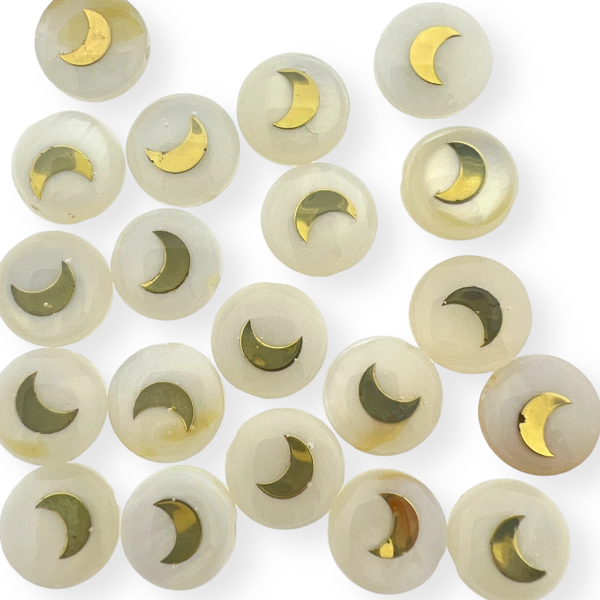 Zoetwaterschelp kraal parelmoer met gouden maan 8mm-Kralen-Kraaltjes van Renate