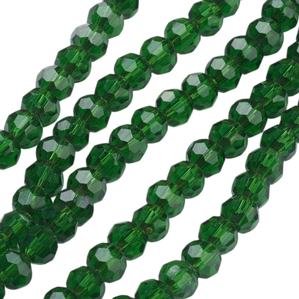 Glaskralen Facet Rond Transparant Groen 4mm - ± 43 stuks